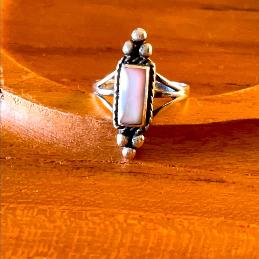 Beautiful silver ring with emerald cut moonstone